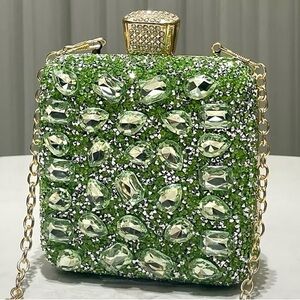 Elegant Green and Gold Crystal Wristlet